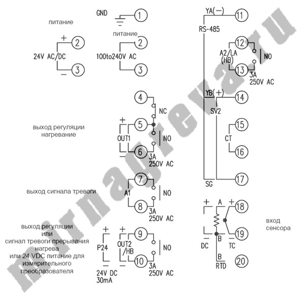 Схема электрического подсоединения регуляторов JCR-23A и JCD-23A