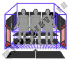 Трёхместная инфракрасная кабина, оснащённая плоскими инфракрасными нагревателями в комплексе 
		с трубчатыми инфракрасными нагревателями из оксида магния (или керамическими излучателями)